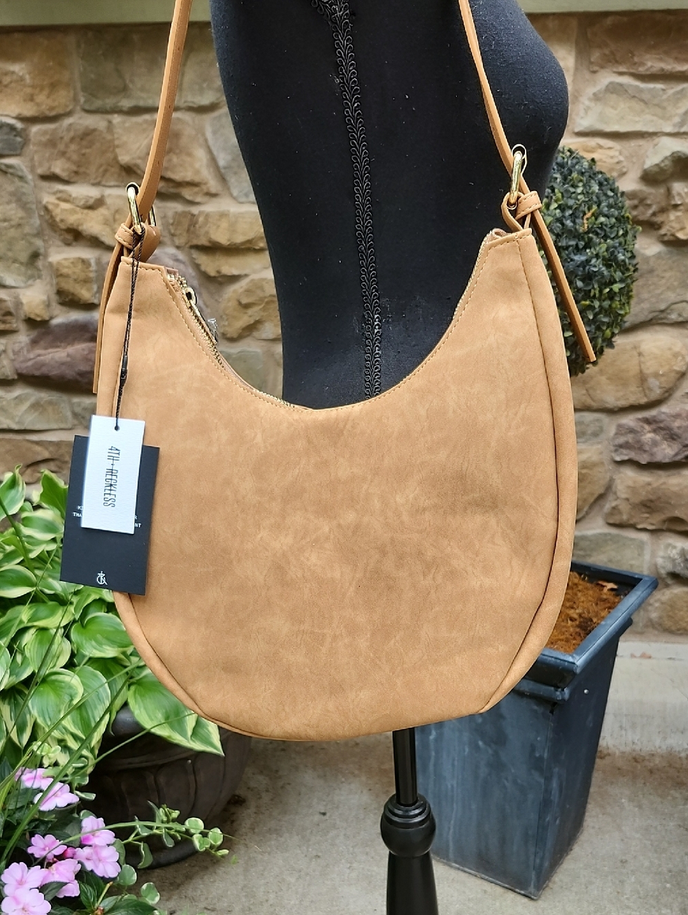 NWT 4TH + RECKLESS ANTHROPOLOGIE UNA FAUX SUEDE CRESCENT SHOULDER BAG - Picture 2 of 12